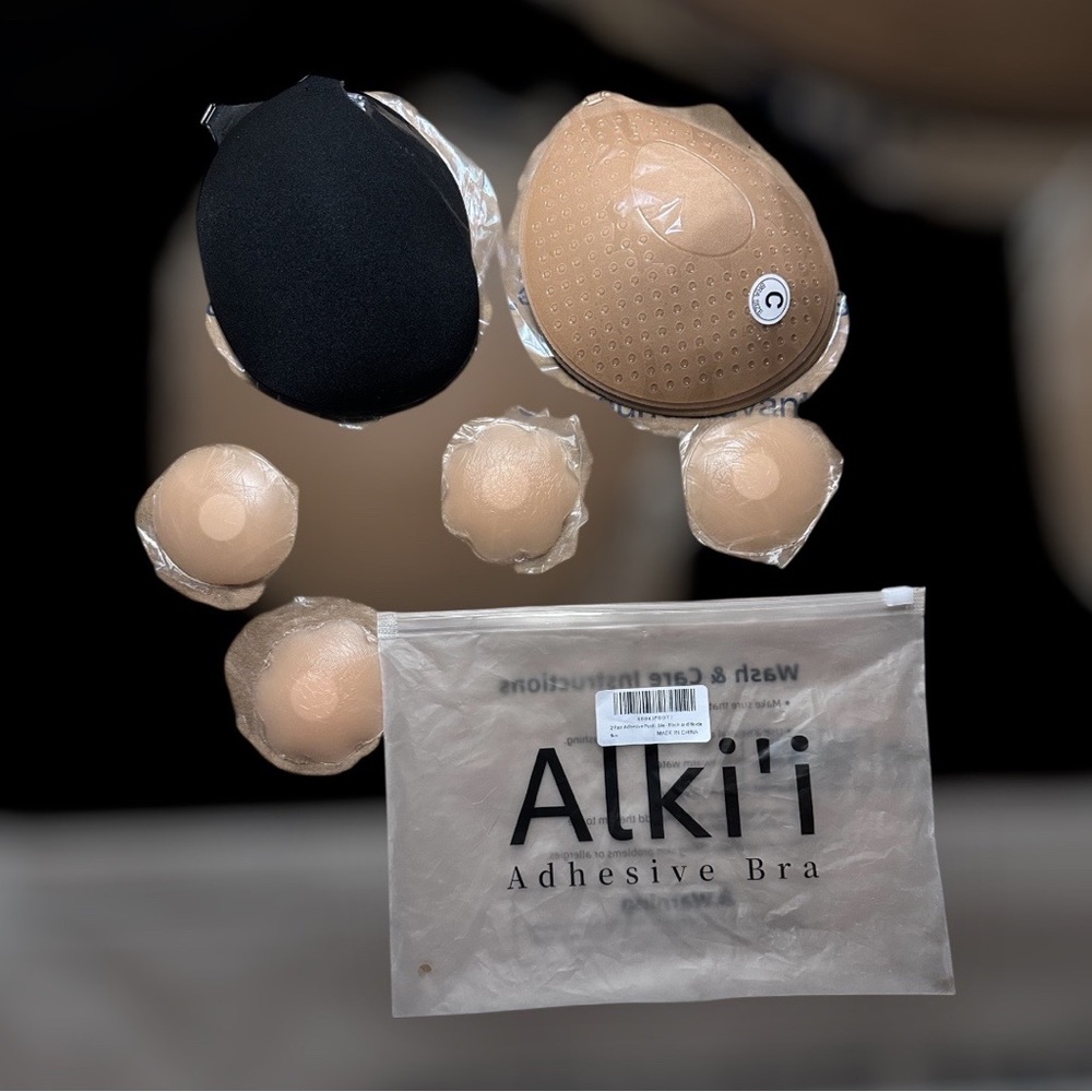 Alki'i Adhesive Bra Push Up Reuseable, One Black and One Nude, Size C, New